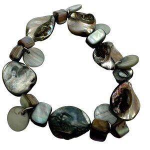 Whimsy Sea Shell Iridescent Abalone Bracelet Handmade Beaded Stretch